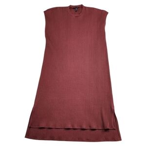 EILEEN FISHER Textured Stretch Rib Crew Neck Dress Boxy Knee Length Rust Medium